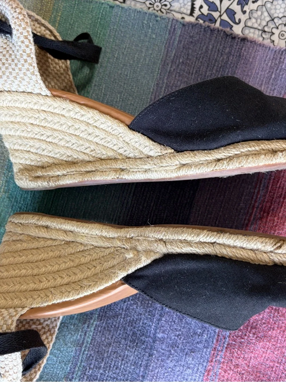 J Crew Women's Black Espadrille Wedge Sandals with Ankle Tie size 8.5 EUC